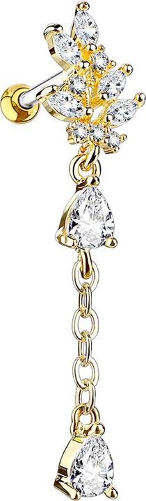 Star Piercing Micro Barbell 14k vergoldet mit Anhänger Kristall (Chirurgenstahl 316L, Messing)