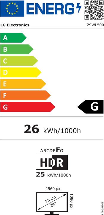 Label énergétique LG 29WL500-B (2560 x 1080 pixels, 29")