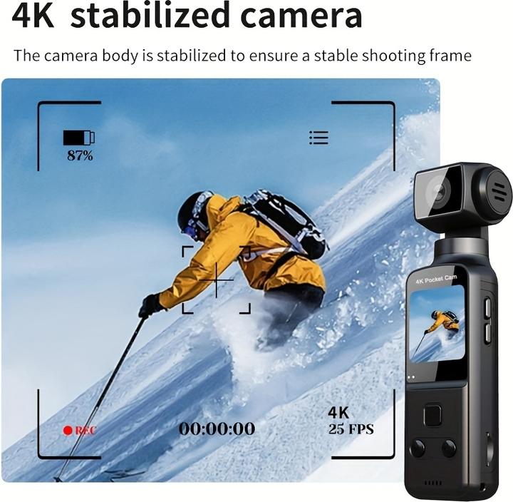Image du produit PhoneLook Caméra d'action portable 4K avec objectif rotatif 270° légère rechargeable pour vlogging et voyage (Bluetooth, WiFi)