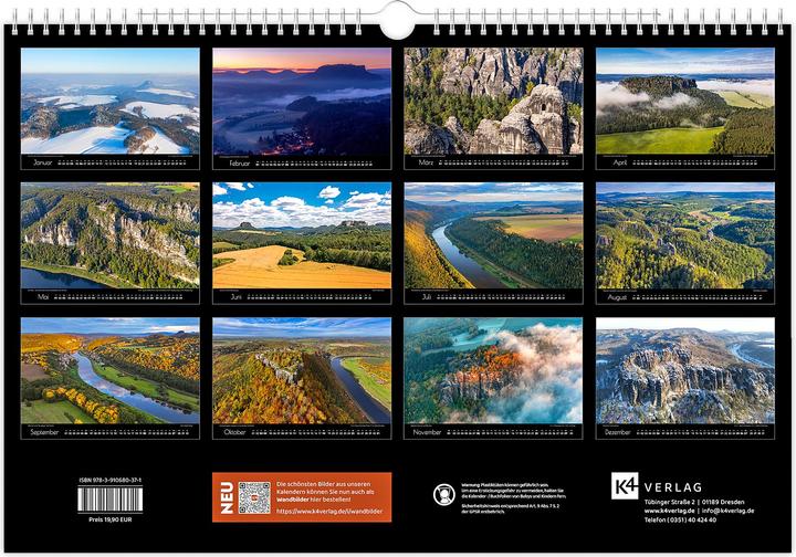 Produktbild Kalender Schsische Schweiz Luftaufnahmen 2026 (45 x 30 cm, Deutsch)