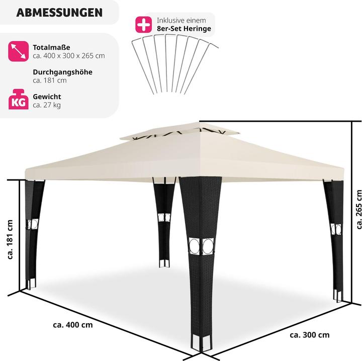 Actual product image tectake Gazebo Mona 3x4m rattan (400 cm, 300 cm)