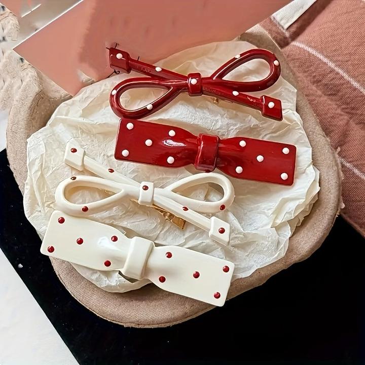 Image du produit Activity Board 4 Stück niedliche Retro-Haarnadeln mit Schleifen - Polka Dot Haarnadeln mit Pailletten, Haarschmuck (4 pcs)