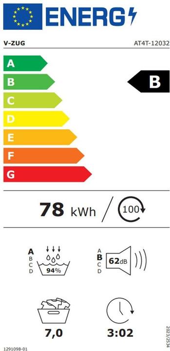 Energie-Label V-Zug AdoraTrocknen V4000 (7 kg, Rechts)