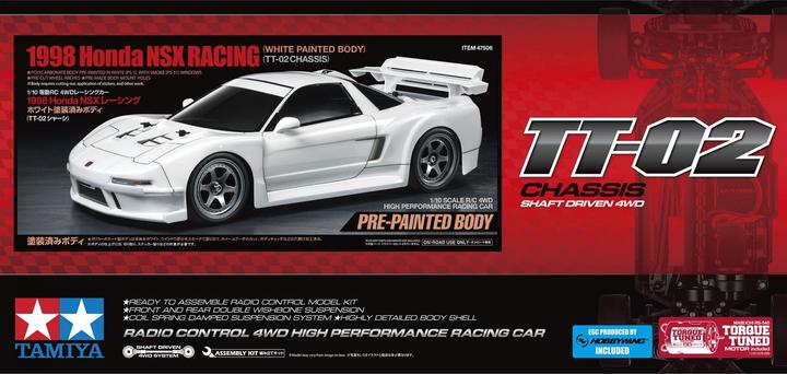 Actual product image Tamiya 1/10RC 1998 NSX Racing WHite Painted Body (TT-02) (RTR Ready-to-Run)