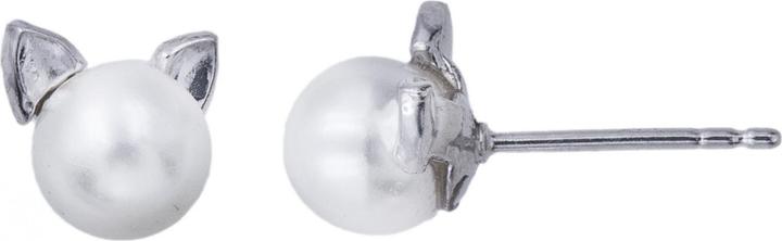 Passion Ohrringe Aus Rhodiiertem Silber – Katze – Zuchtperle (MAT BIJOU)