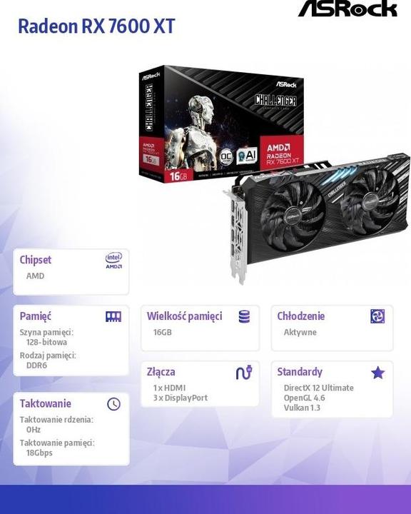 Actual product image AsRock RX 7600XT Challenger OC (16.38 GB)
