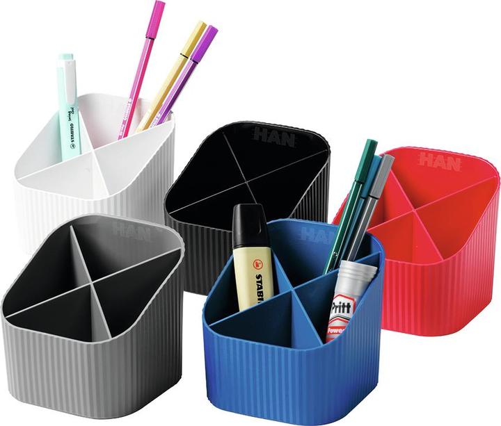 Actual product image Han Pencil holder Re-X-LOOP, black 4 compartments, 100% recycled eco-plastic