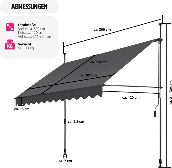 Produktbild tectake Klemmmarkise (3 m)