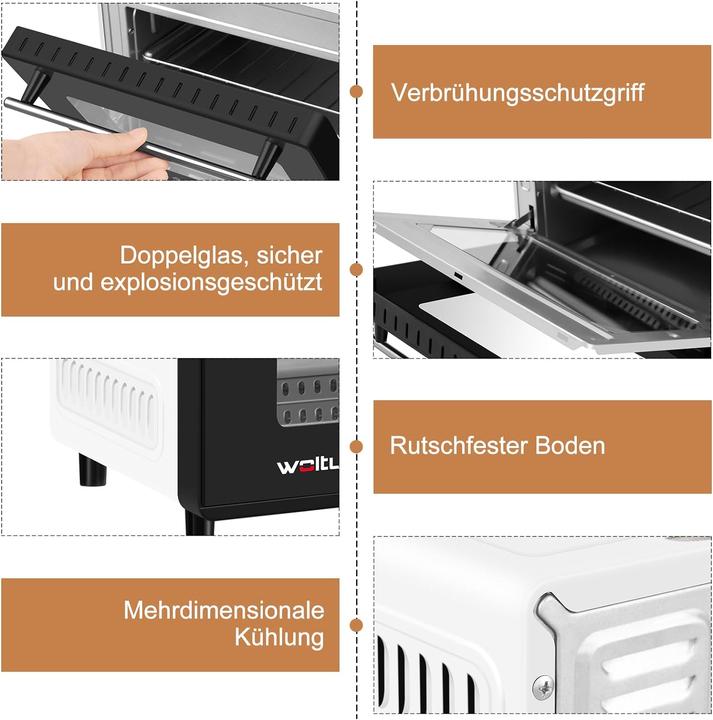 Produktbild Woltu Mini Backofen 12 Liter, Weiss+schwarz