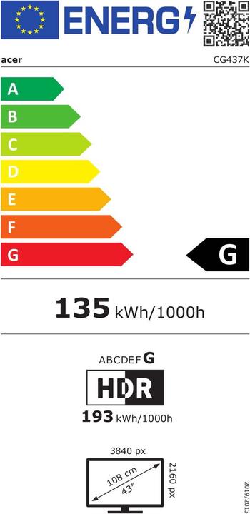 Energy Label Acer Predator CG437KP (3840 x 2160 Pixels, 43")