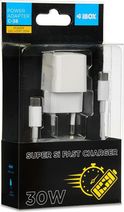 Actual product image iBox C-65 PD65W UNIVERSAL CHARGER GaN USB-C KABELIS Baltas (65 W)