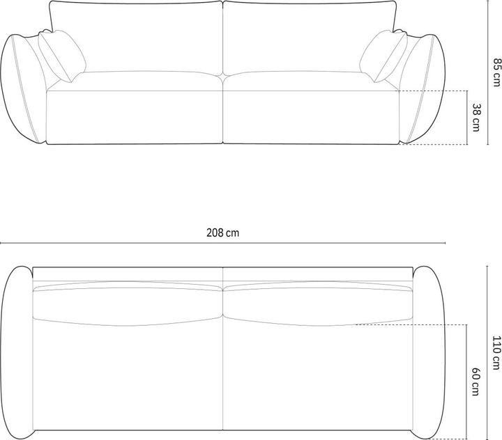 Actual product image Micadoni Sofa, "Kaelle", 3 Seats, 208x110x85Made in Europe (2 person sofa, 4-seater, 3-seater)