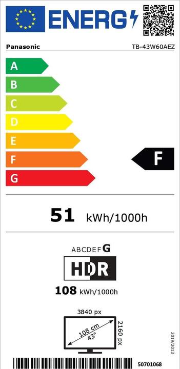 Etichetta energetica Panasonic TB-43W60AEZ (43", LCD, 4K, 2024)