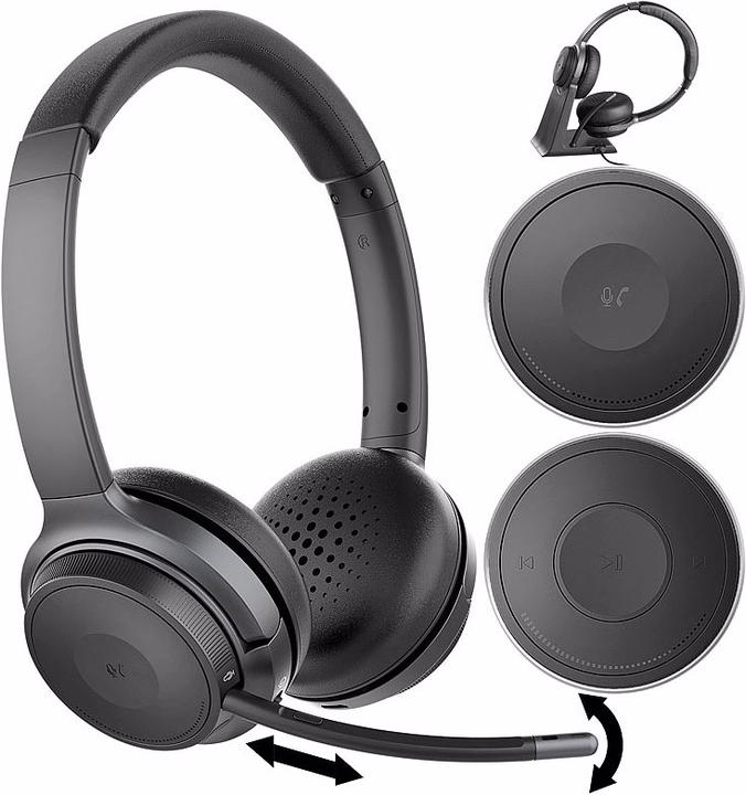 Callstel Oreillette stéréo professionnelle avec Bluetooth 5, batterie de 18 heures, portée de 30 m (Sans fil, USB-A)