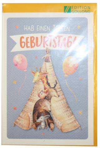 Actual product image Edition Gollong Birthday card animals in tent