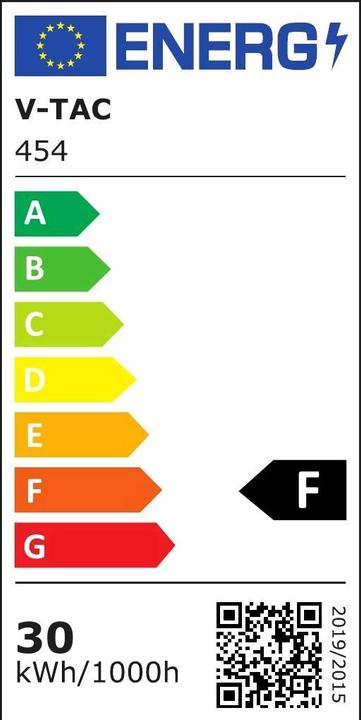 Energie-Label V-TAC VT30G 30W LED FlutlichtScheinwerfer SMD SAMSUNG Chip Grau Gehäuse 3000K (2400 lm)