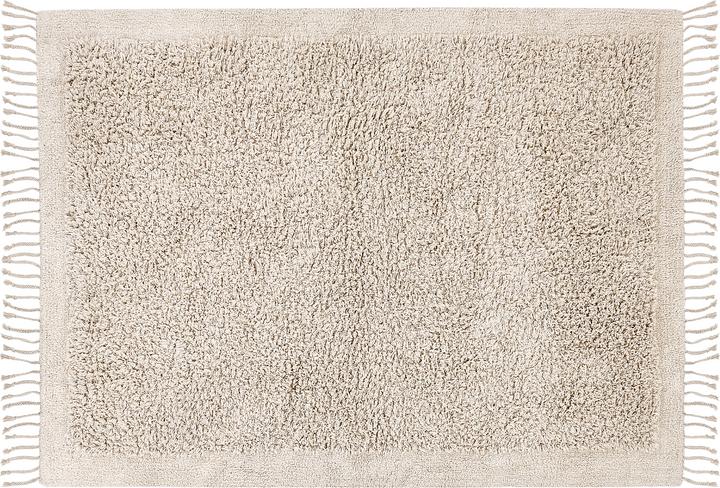 Actual product image Beliani Carpet cotton light beige 140 x 200 cm fringes Shaggy BITLIS (140 x 200 cm)