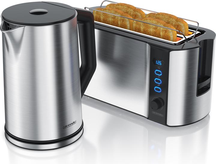 Actual product image Arendo Breakfast set, stainless steel kettle 1.5l temperature selection & 4-slice long slot toaster, silver