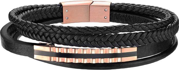 Actual product image Star Piercing Leather bracelet black with four bands and banner rose gold (20.30 cm, Leather, without brass, Surgical steel 316L)