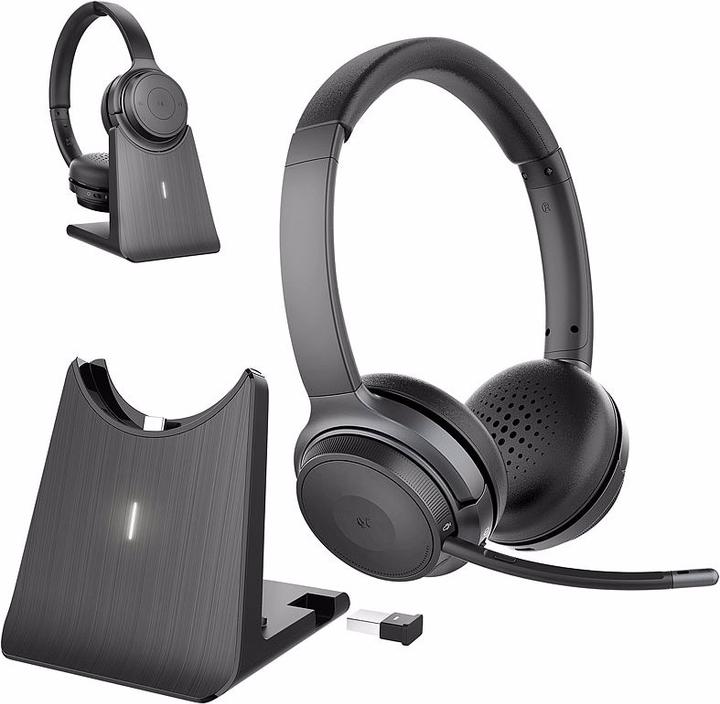 Callstel Auricolare stereo professionale con Bluetooth 5, batteria da 18 ore e stazione di ricarica 2in1 (Senza fili, USB-C)