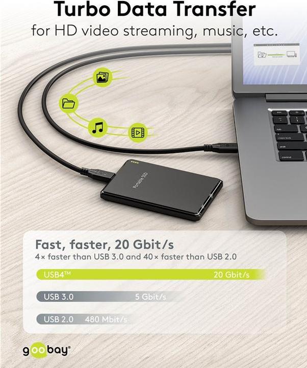 Immagine prodotto Goobay Cavo USB-C, USB4, 240 W, 20 Gbit/s, Power Delivery, 2 m (2 m, USB 4.0)