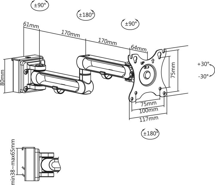 Produktbild InLine Slatwall Monitorhalter lang weiss (Tisch, 32")