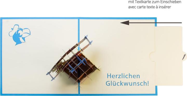 Produktbild Hervorragend 3D Pop-up-Karte Globi springt über Baumstamm Herzlichen Glückwunsch blau (1 Stk.)