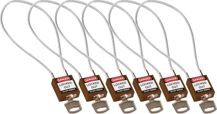 Actual product image Brady Compact nylon safety lock with cable shackle, brown, 400mm cable length, 4.7mm PVC-coated
