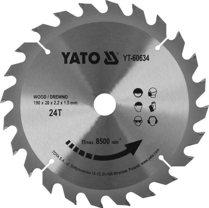 Yato Hartmetall-Sägeblatt für Holz 190 x 20 mm 24z (YT-60634)