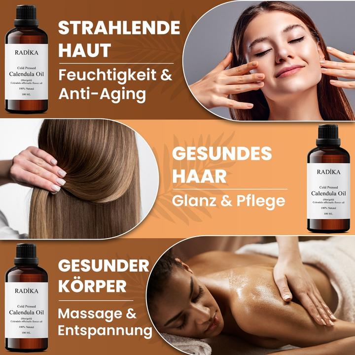 Actual product image Radika Calendula oil, cold-pressed, 100% pure, organic, natural, 30 ml (Body oil, 30 ml)