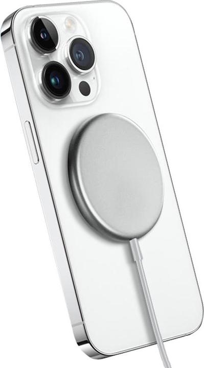 Actual product image Crong MagSpot Wireless Charger - Aluminiowa ładowarka MagSafe 15W (Silver White) (15 W)