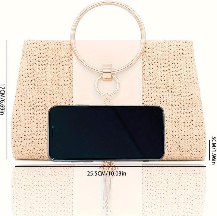 Only-Bags.Store Abendtasche aus Stroh mit Quasten, elegante Umhängetasche mit abnehmbarem Riemen, sommerliche