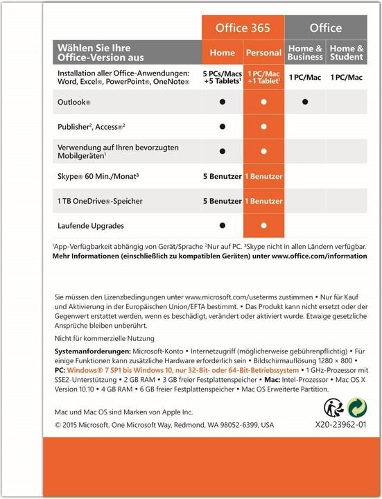 Produktbild Microsoft Office 365 Personal (1 User, 12 Monate)