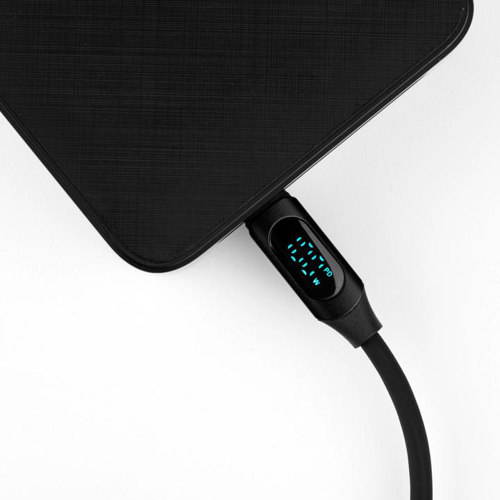 Actual product image MyVolts PDCCCLB - Step Up USB-C to USB-C PD Cable with LCD Power Meter, Liquorice Black