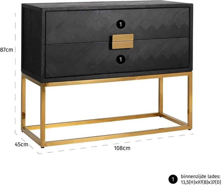 Image du produit Richmond Interiors Commode Blackbone noir or 108 (108 x 45 x 87 cm)