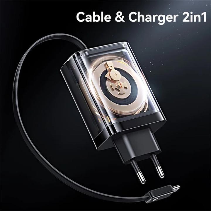 Produktbild Usams CC296 30W Fast Charger With Retractable Type-C Cable (EU) - Xiang Series White (30 W)