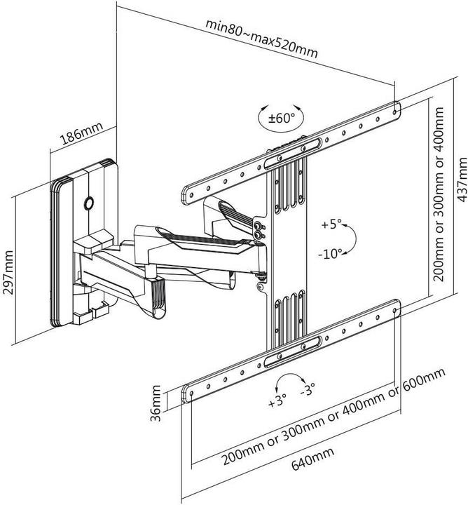 Image du produit myWall Support mural pour téléviseur Support mural entièrement mobile pour écrans plats (Mur, 80", 45 kg)