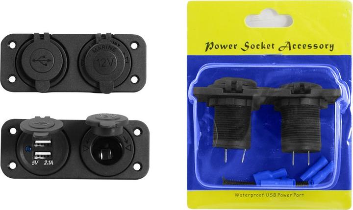 Actual product image Lasmex Car/yacht cigarette lighter socket + USB-A 5V/2.1A + USB-A 5V/1A, in:12V/24V cable 1.4m LTC
