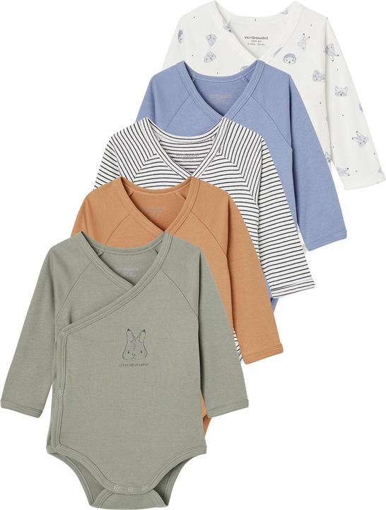 Vertbaudet 5er-Pack Baby Langarm-Bodys mit Tieren, Bio-Baumwolle