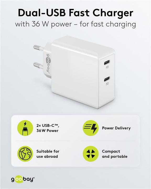 Produktbild Goobay Dual USB-C Schnellladegerät (36 W)