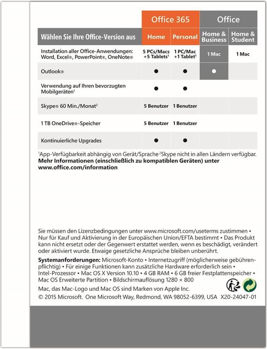 Actual product image Microsoft Office 2016 Home and Business (1 User, 12 months)