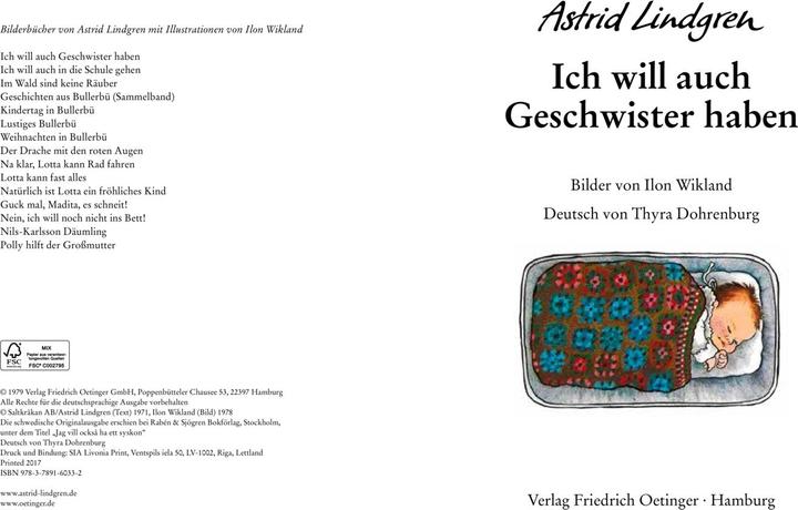 Produktbild Ich will auch Geschwister haben (Deutsch, Astrid Lindgren, 1979)