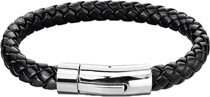 Actual product image Star Piercing Faux leather bracelet black with silver clasp (19 cm, Faux leather, Surgical steel 316L, without brass)