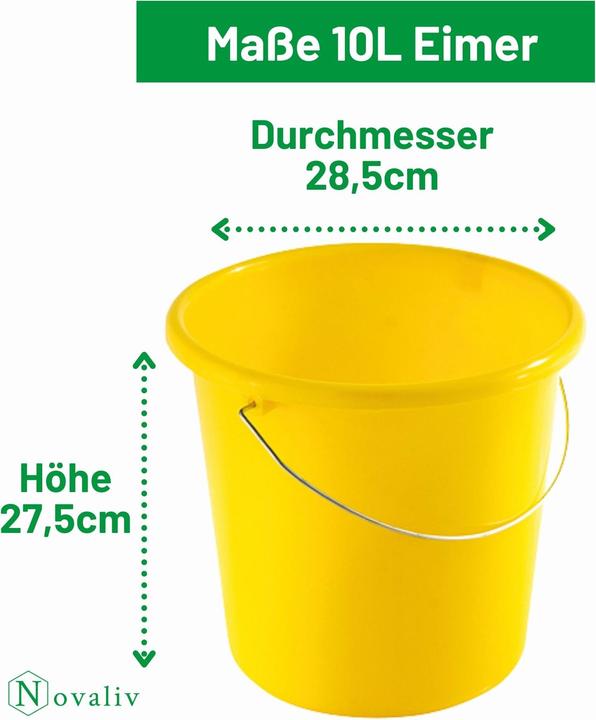 Novaliv 10 Stück Eimer 10L Gelb mit Masseinteilung - Putzeimer 10 Liter? 28,5 cm Praktischer Allroun (10 Stk.)