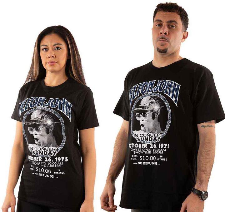 Elton John T Shirt Diamante in Concert Logo Official Unisex Black M (M)