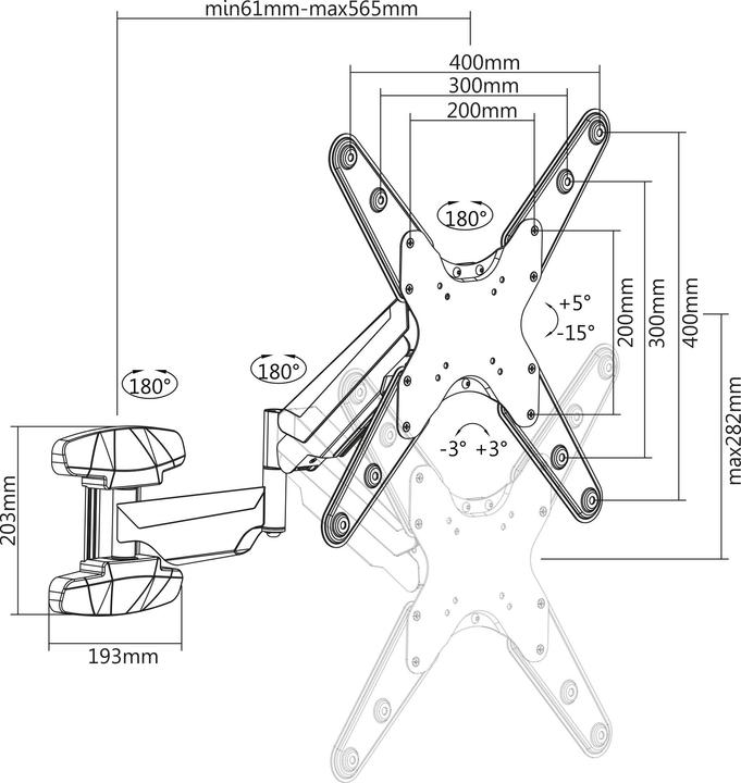 Actual product image Manhattan 461641 TV wall bracket 53.3 cm (21" 152.4 cm (60" swivel (Wall, 60", 30 kg)