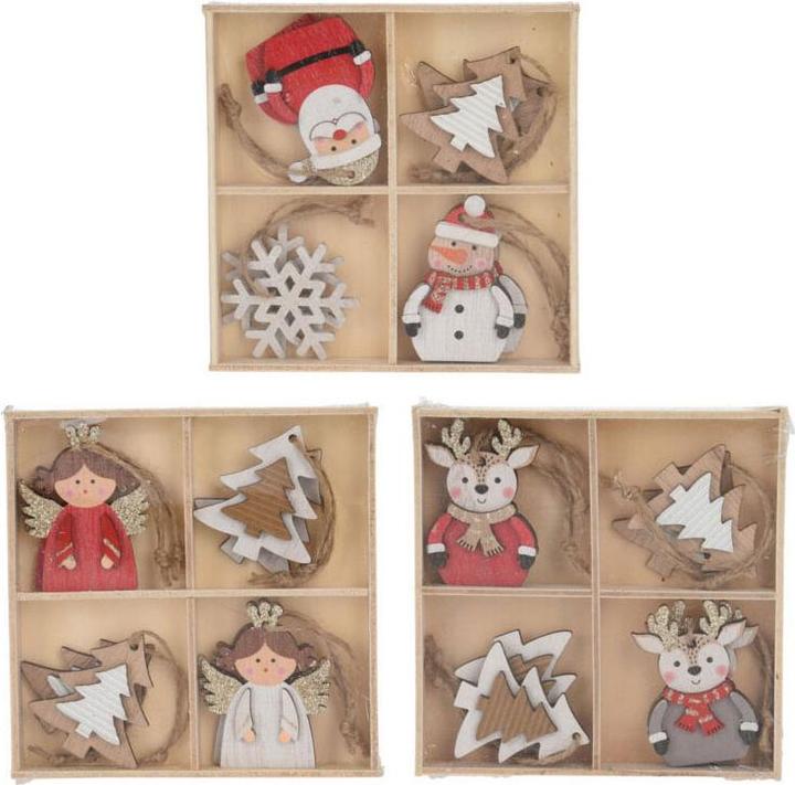 Actual product image Wooden Christmas tree ornaments, 8 pcs. (8 -part)