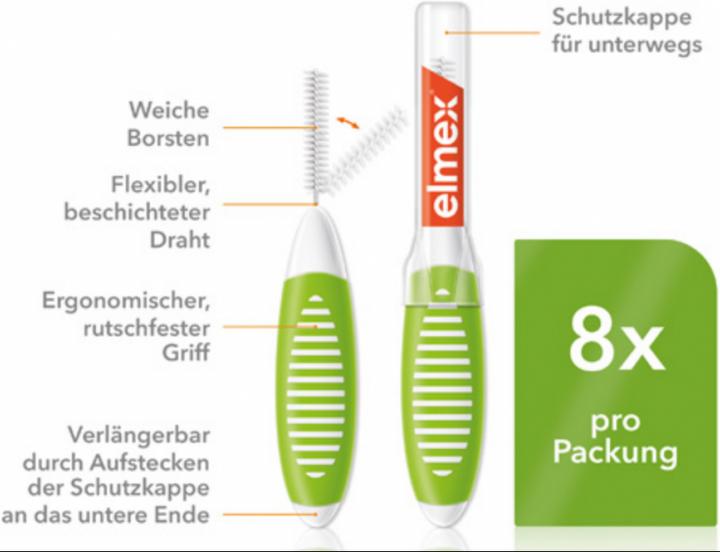 Produktbild Elmex Interdentalbürsten 0.8mm Grün (8 Stk) (8 x, 0.80 mm)