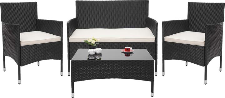 Image du produit Swisshandel24 Poly-Rattan Garniture, Salon de jardin - noir, Coussin crème, 51283