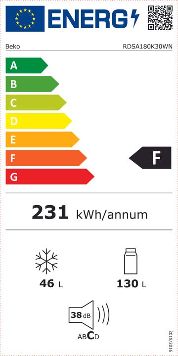 Energie-Label Beko Lodówka RDSA180K30WN (176 l)
